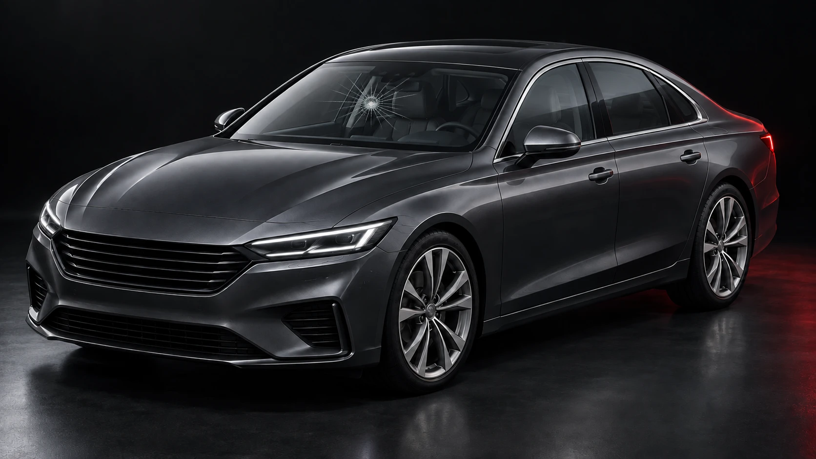 Graphite car with a cracked windshield